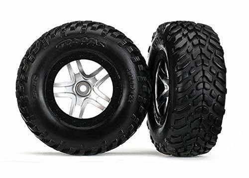 Traxxas 6892R Tires & wheels assembled glued (S1 compound) (SCT Split-Spoke satin chrome black beadlock style wheels dual profile (2.2&