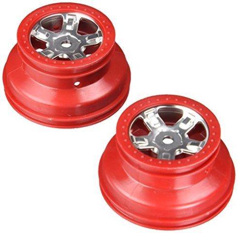 Traxxas 7072A Wheels SCT satin chrome red beadlock style dual profile (1.8' inner 1.4' outer) (2) - Excel RC