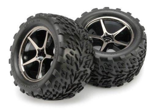 Traxxas 7174A Tires and wheels assembled glued (Gemini black chrome wheels Talon tires foam inserts) (2) - Excel RC