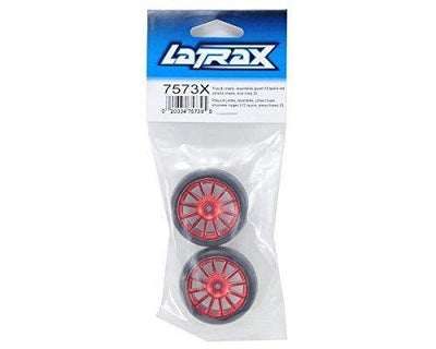 Traxxas 7573X Tires & wheels assembled glued (12-spoke red chrome wheels slick tires) (2) - Excel RC