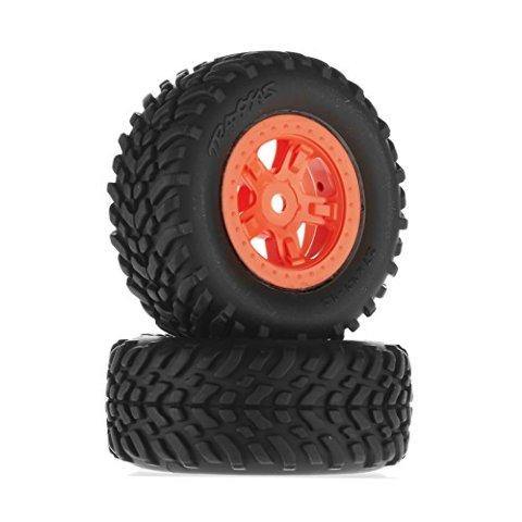 Traxxas 7674A Tires and wheels assembled glued (SCT orange wheels SCT off-road racing tires) (1 each right & left) - Excel RC