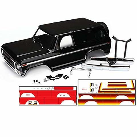 Traxxas 8010X Body Ford Bronco complete (black) (includes front and rear bumpers push bar rear body mount grille side mirrors door handles windshield wipers spare tire mount red and sunset decals) (requires #8072 inner fenders) - Excel RC