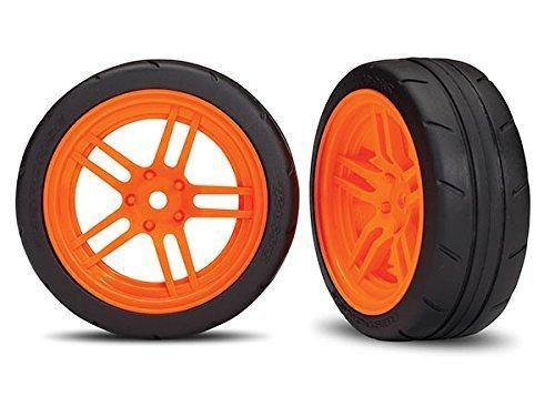 Traxxas 8373A Tires and wheels assembled glued (split-spoke orange wheels 1.9' Response tires) (front) (2) (VXL rated) - Excel RC