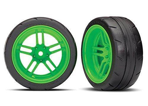 Traxxas 8374G Tires and wheels assembled glued (split-spoke green wheels 1.9' Response tires) (extra wide rear) (2) (VXL rated) - Excel RC