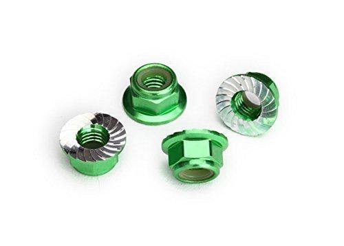 Traxxas 8447G Nuts 5mm flanged nylon locking (aluminum green-anodized serrated) (4) - Excel RC