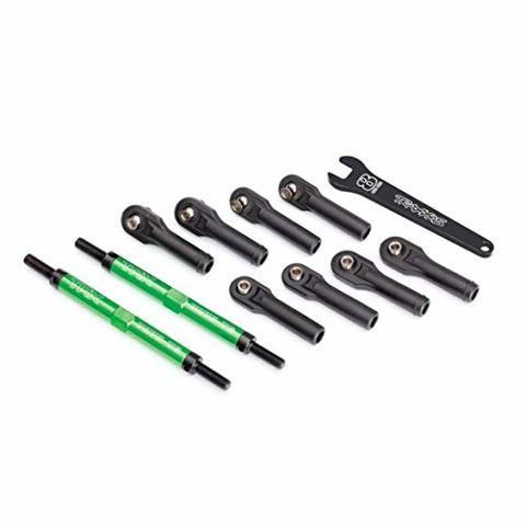 Traxxas 8638G Toe links E-Revo® VXL (TUBES green-anodized 7075-T6 aluminum stronger than titanium) (144mm) (2) rod ends assembled with steel hollow balls (8) aluminum wrench 10mm (1) - Excel RC