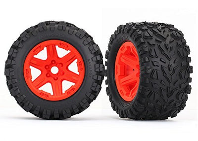 Traxxas 8672A Tires & wheels assembled glued (orange wheels Talon EXT tires foam inserts) (2) (17mm splined) (TSM rated)