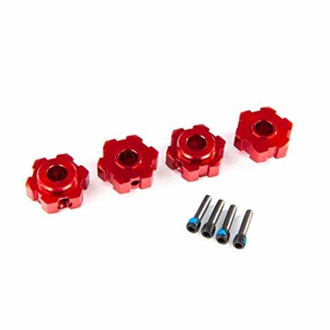 Traxxas 8956R Wheel hubs hex aluminum (red-anodized) (4) 4x13mm screw pins (4)