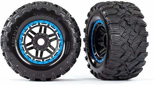 Traxxas 8972A Tires & wheels assembled glued (black blue beadlock style wheels Maxx MT tires foam inserts) (2) (17mm splined) (TSM® rated) - Excel RC