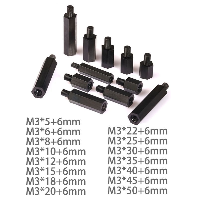 Black Nylon M3*6mm+6mm Standoff Column Spacer 6mm 25 Pack
