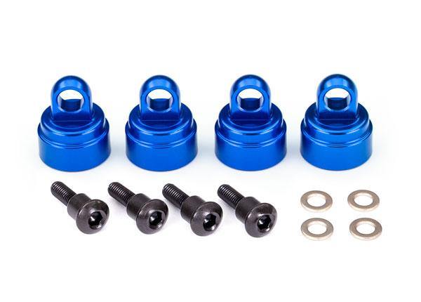 Traxxas 3767A Shock caps aluminum (blue-anodized) (4) (fits all Ultra Shocks) - Excel RC