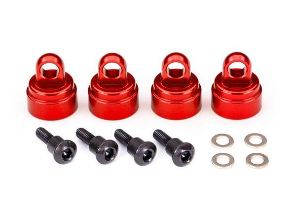 Traxxas 3767X Shock caps aluminum (red-anodized) (4) (fits all Ultra Shocks) - Excel RC