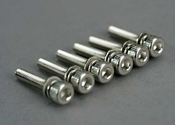 Traxxas 5142 Screws 3x15mm cap-head machine (hex drive) (with split and flat washers) (6) - Excel RC