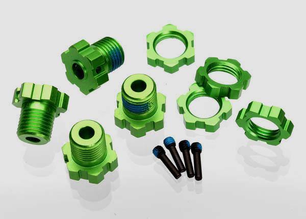 Traxxas 5353G Wheel hubs splined 17mm (green-anodized) (4) wheel nuts splined 17mm (blue-anodized) (4) screw pins 4x13mm (with threadlock) (4) - Excel RC