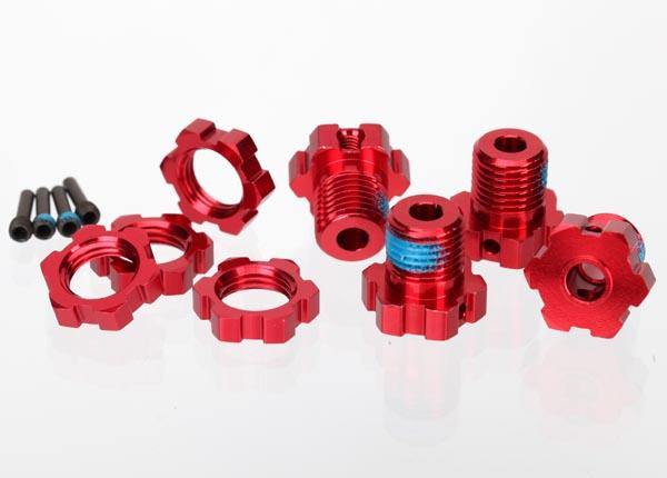Traxxas 5353R Wheel hubs splined 17mm (red-anodized) (4) wheel nuts splined 17mm (red-anodized) (4) screw pins 4x13mm (with threadlock) (4) - Excel RC