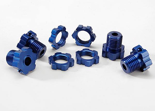 Traxxas 5353X Wheel hubs splined 17mm (blue-anodized) (4) wheel nuts splined 17mm (blue-anodized) (4) screw pins 4x13mm (with threadlock) (4) - Excel RC