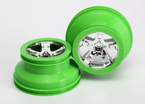 Traxxas 5866 Wheels SCT chrome green beadlock style dual profile (2.2' outer 3.0' inner) (2) (2WD front only) - Excel RC