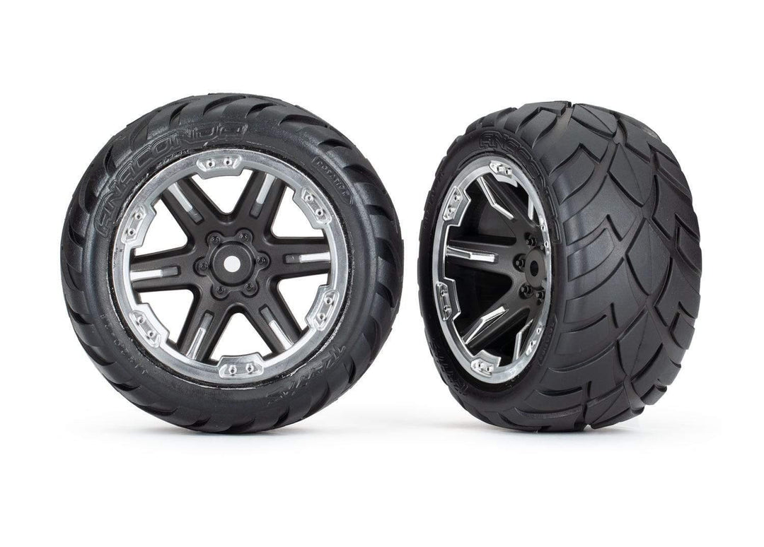Traxxas 6768X Tires & Wheels 2.8" RTX Black & Chrome Wheels Anaconda Tires Assembled TSM® Rated 2WD Rear TRA6768X - Excel RC