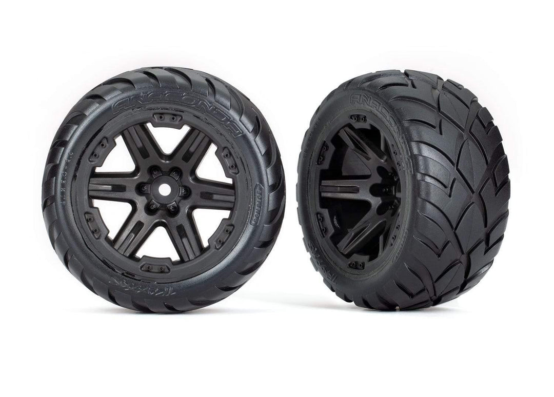 Traxxas 6775 Tires & Wheels 2.8" RTX Black Wheels Anaconda Tires Assembled TSM® Rated 4WD Front/Rear 2WD Rear TRA6775 - Excel RC