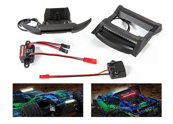 LED light set, complete (includes bumper with LED lights, roof skid plate with LED lights, 3-volt accessory power supply, and power tap connector (with cable)) (fits #6717 body) - Excel RC