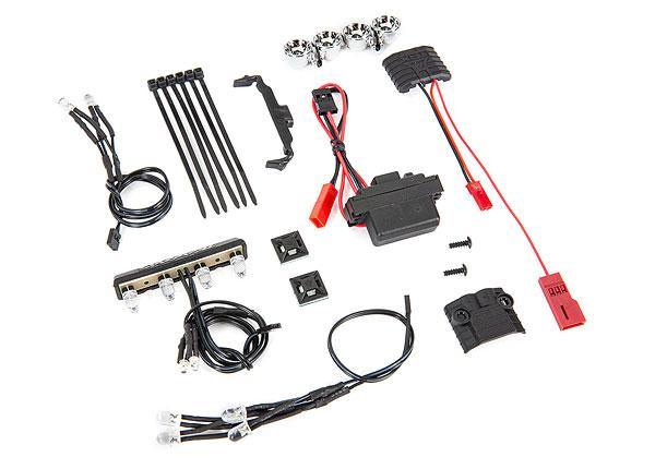 LED light kit, 1/16th Summit (power supply, chrome lightbar, roof light harness (4 clear, 2 red), chassis harness (4 clear, 2 red), wire ties, mounts) - Excel RC