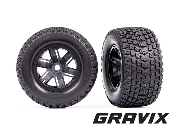 Tires & wheels Assembled & Glued With X-Maxx® Black Wheels Gravix tires Foam Inserts Left & Right 7877