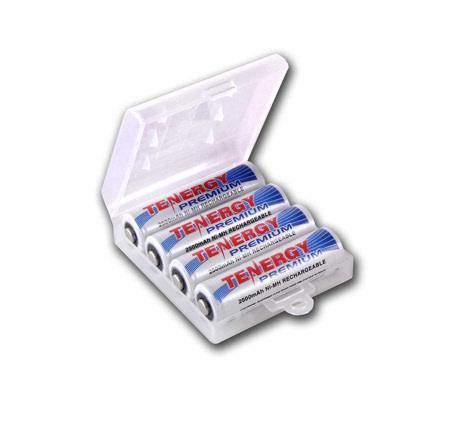 Tenergy Premium 4 pcs AA 2500mAh NiMH Rechargeable Batteries + 1 AA Size Holder - Excel RC