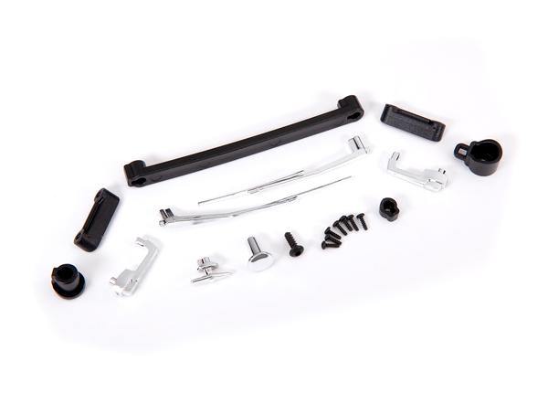 Door handles, left, right, and rear/ retainers (3)/ windshield wipers, left & right/ retainer (1)/ fuel cap/ fuel flange/ fuel cap mount/ 1.6x5 BCS (self-tapping) (7)/ 2.6x8 BCS (1) - Excel RC