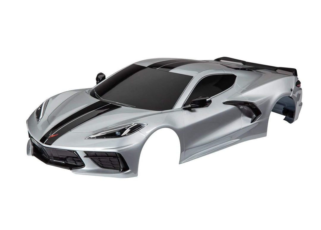 Traxxas 9311T Body, Chevrolet Corvette Stingray, complete (silver) (painted, decals applied) (includes side mirrors, spoiler, grilles, vents, & clipless mounting) - Excel RC