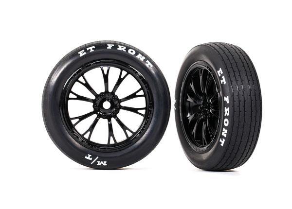 Traxxas 9474 Tires & Wheels, Assembled, Glued (Weld Gloss Black Wheels, Tires, Foam Inserts) (Front) (2) - Excel RC