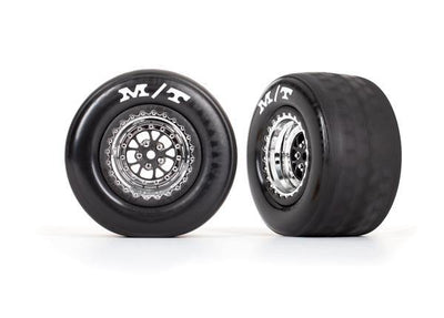 Traxxas 9475R Tires & Wheels, Assembled, Glued (Weld Chrome With Black Wheels, Tires, Foam Inserts) (Rear) (2) - Excel RC
