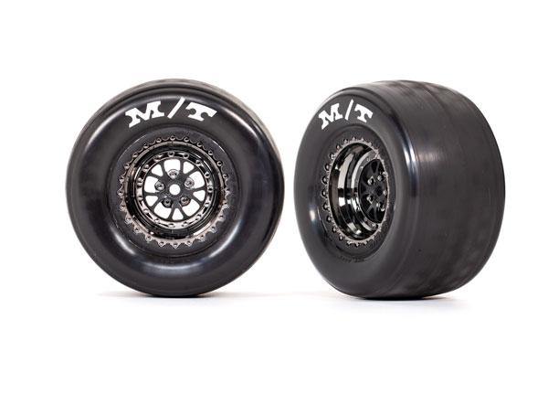 Traxxas 9475X Tires & Wheels, Assembled, Glued (Weld Black Chrome Wheels, Tires, Foam Inserts) (Rear) (2) - Excel RC