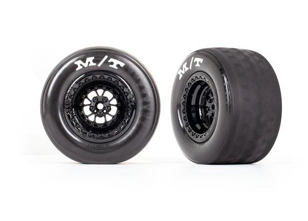 Traxxas 9475 Tires & Wheels, Assembled, Glued (Weld Gloss Black Wheels, Tires, Foam Inserts) (Rear) (2) - Excel RC