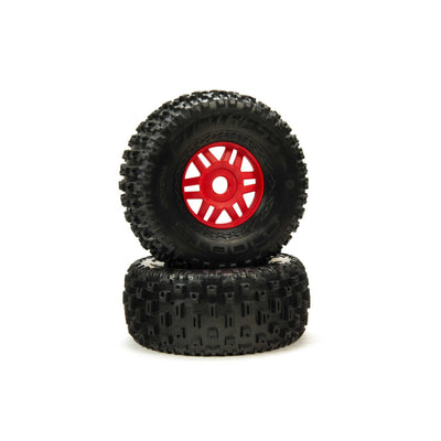 Arrma ARA550065 1/8 dBoots Fortress Front/Rear 2.4/3.3 Pre-Mounted Tires, 17mm Hex, Red (2) - Excel RC
