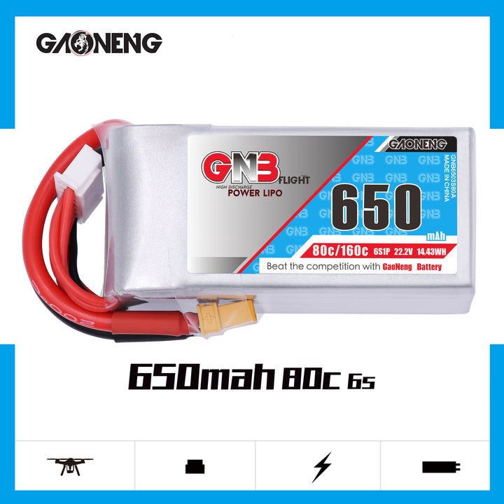GNB LiPo Battery 650MAH 6S1P 22.2V 80C XT30 GNB6506S80A