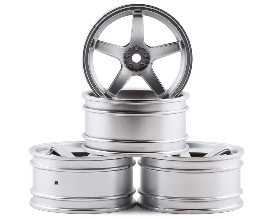 MST MXS-832004FS 5 Spoke Wheel Set (Flat Silver) (4) (+5 Offset) w/12mm Hex - Excel RC