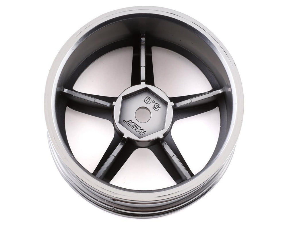 MST MXS-832004FS 5 Spoke Wheel Set (Flat Silver) (4) (+5 Offset) w/12mm Hex - Excel RC