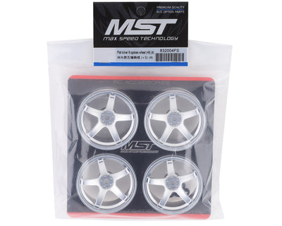 MST MXS-832004FS 5 Spoke Wheel Set (Flat Silver) (4) (+5 Offset) w/12mm Hex - Excel RC