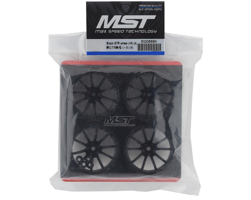 MST MXS-832068BK GTR Wheel Set (Black) (4) (+9 Offset) w/12mm Hex - Excel RC