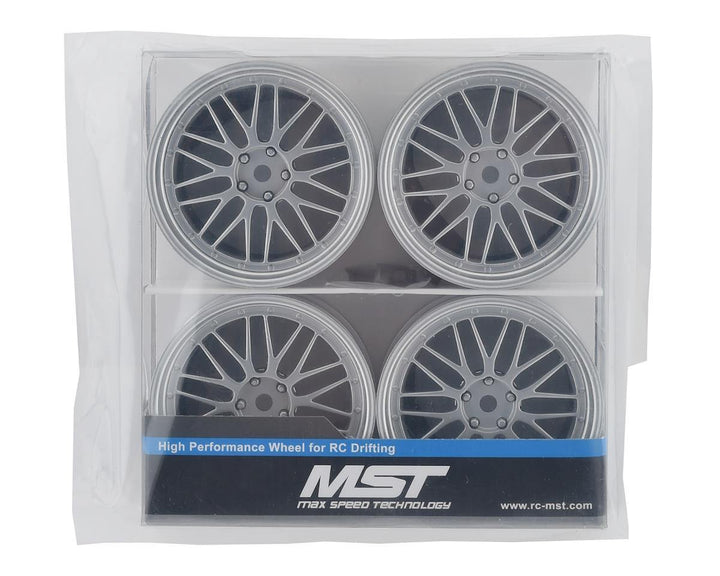 MST MXS-832102FS LM Wheel Set (Flat Silver) (4) (Offset Changeable) w/12mm Hex - Excel RC