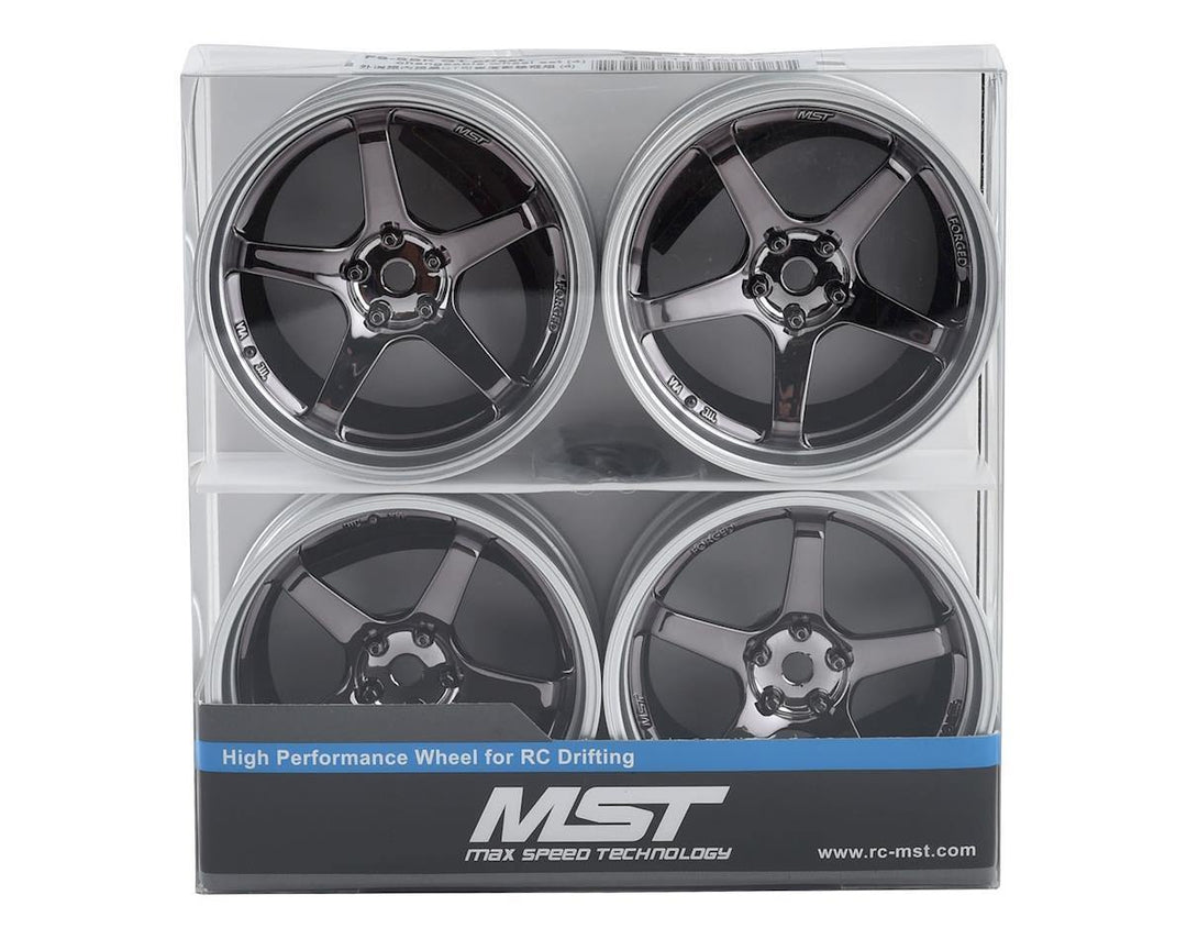 MST MXS-832110SBK GT Wheel Set (Matte Silver/Black Chrome) (4) (Offset Changeable) - Excel RC