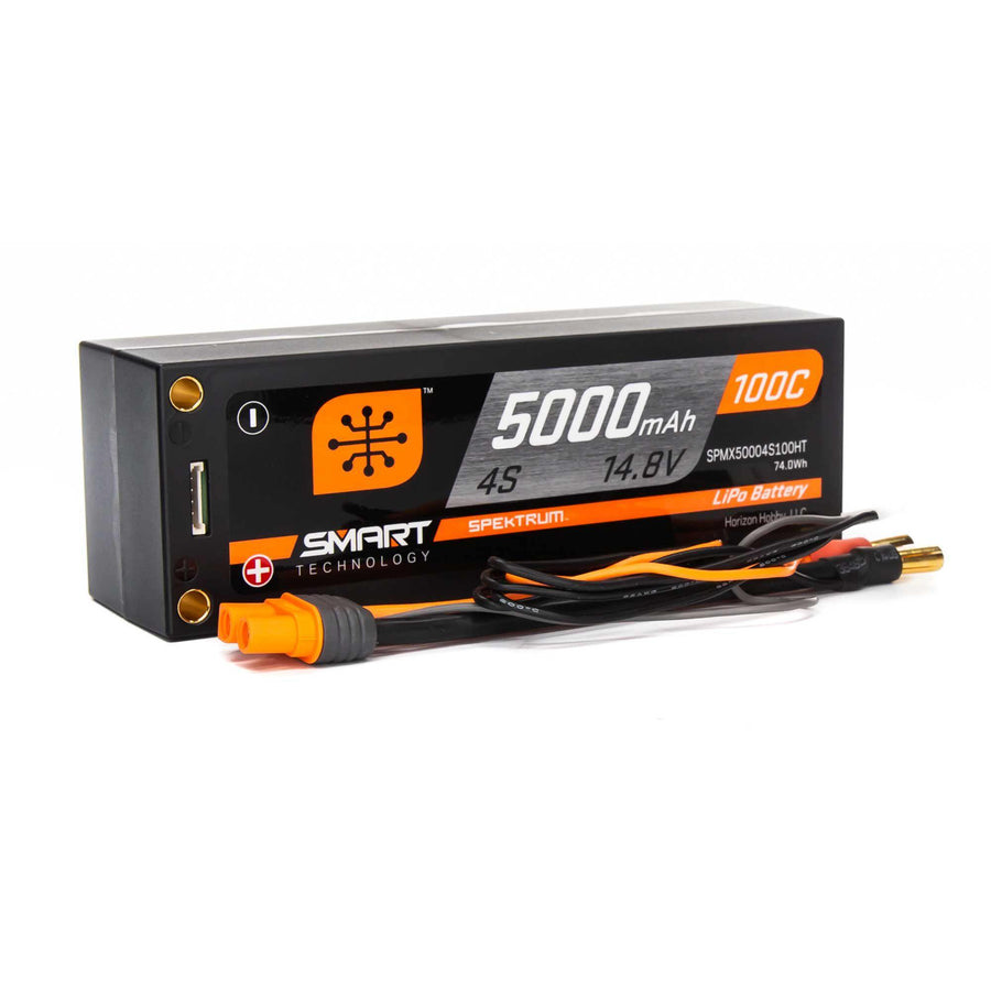 Spectrum 5000mAh 4S 14.8V 100C Smart LiPo Short 5mm Tubes (Bullet) SPMX50004S100HT - Excel RC