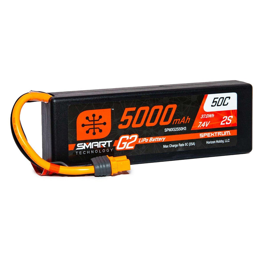 Spektrum 5000mAh 2S 7.4V Smart G2 LiPo 50C Hard Case IC3 SPMX52S50H3 - Excel RC
