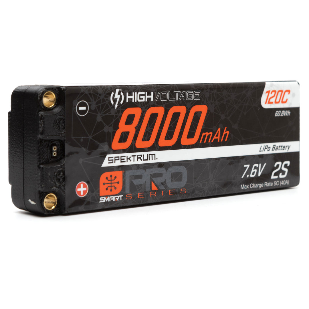 Spektrum 8000mAh 2S 7.6V Smart Pro Race HV LiPo 120C: 5mm SPMX82S120HT