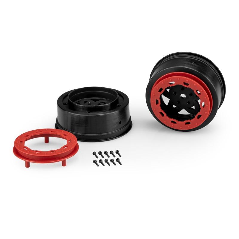 Jconcepts Tremor, Slash Narrow Front Wheel - Black Wheel / Red Beadlock - 2pc. JCO3390BR