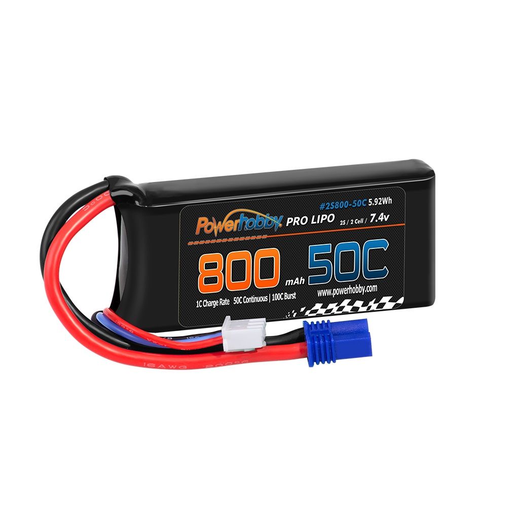 Power Hobby 2S 7.4V 800mAh 50C Lipo Battery With EC2 Plug For Losi Mini-B / Mini-T 2.0