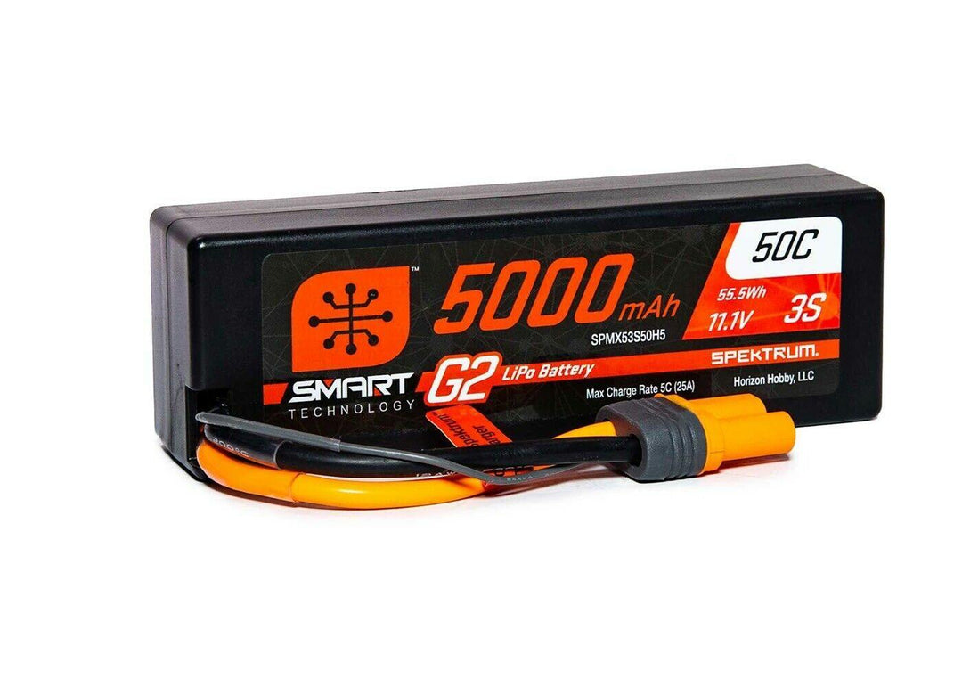 Spektrum 5000mAh 3S 11.1V Smart G2 LiPo 50C Hard Case IC5 SPMX53S50H5 - Excel RC