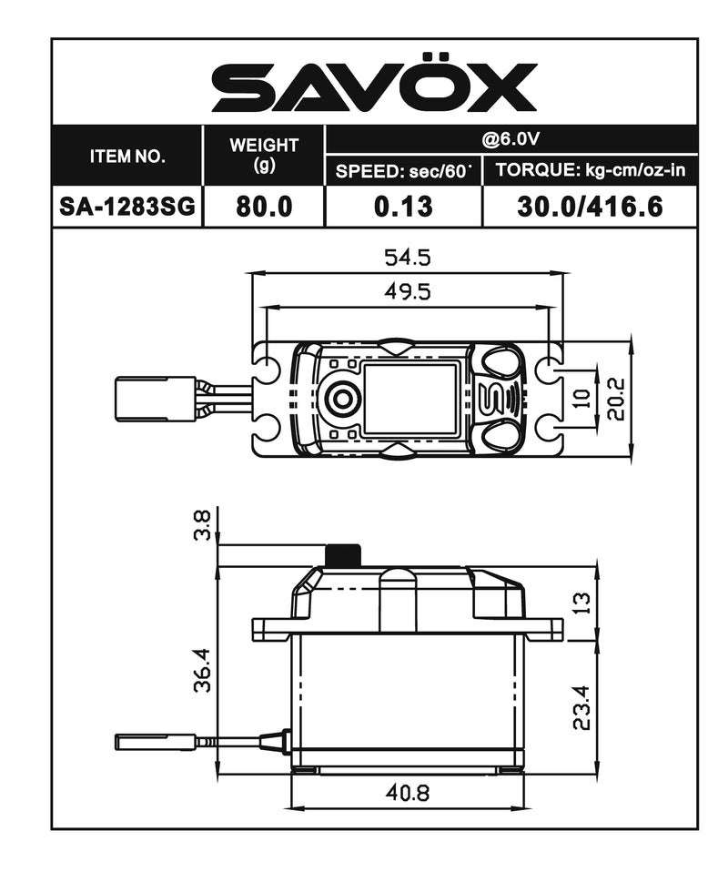 Savox Coreless Metal Case Digital Servo .13/416 @6V SAVSA1283SGP