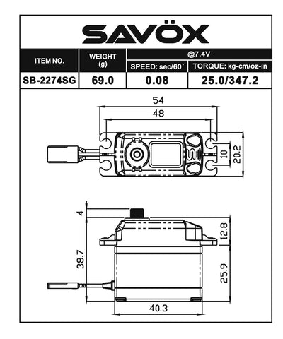 Savox Black Edition High Voltage Brushless Digital Servo 0.080s SAVSB2274SG-BE