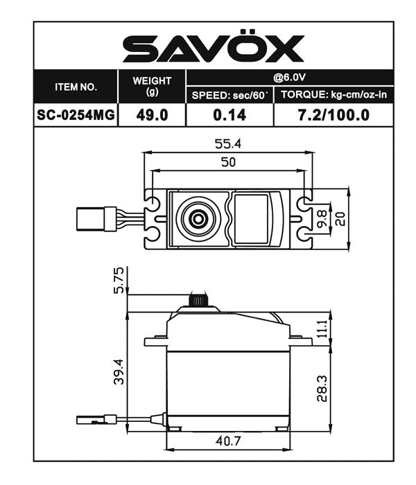 Savox Standard Digital Servo 0.14sec / 100oz @ 6V SAVSC0254MGP